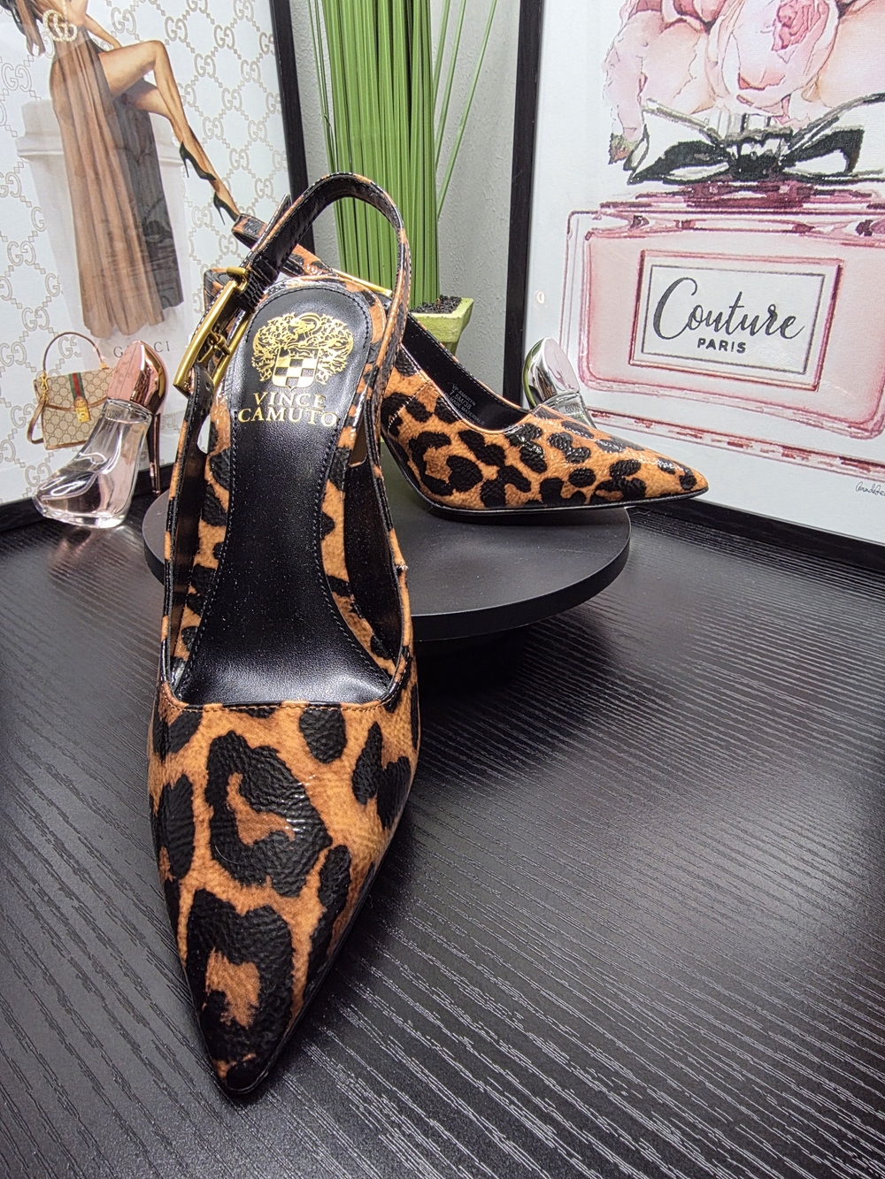 Vince Camuto Women's Leopard Print Pointed Slingback Pump - Brown/Black